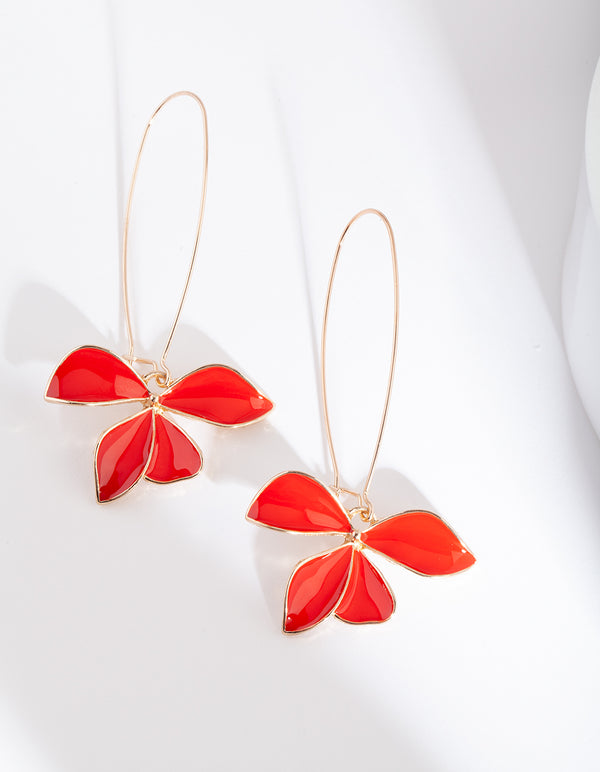 Red Enamel Flower Earring