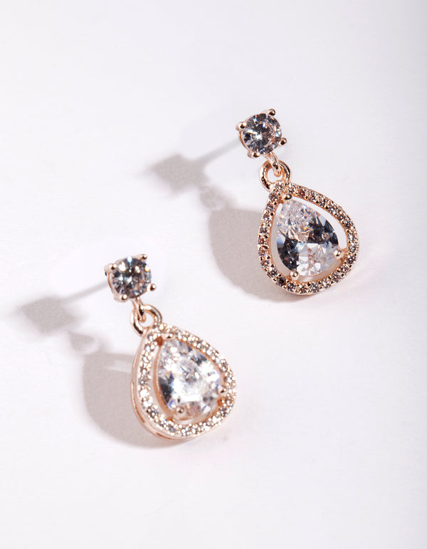 Encircled Mini Diamond Simulant Pear Drop Earrings