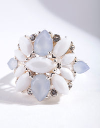 Silver White Stone Flower Ring - link has visual effect only