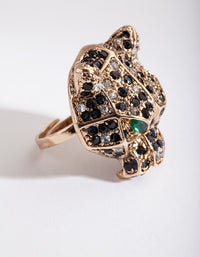 Antique Gold Green Diamante Leopard Ring - link has visual effect only