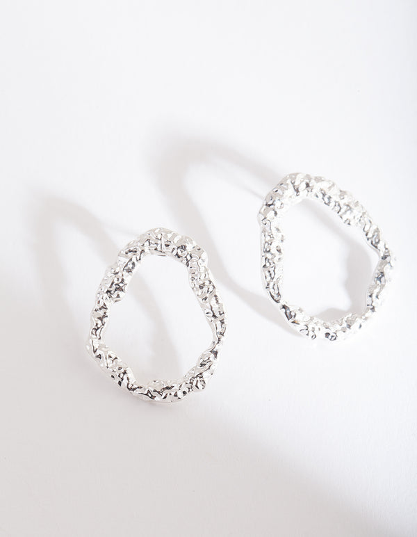 Silver Mini Textured Loop Earrings