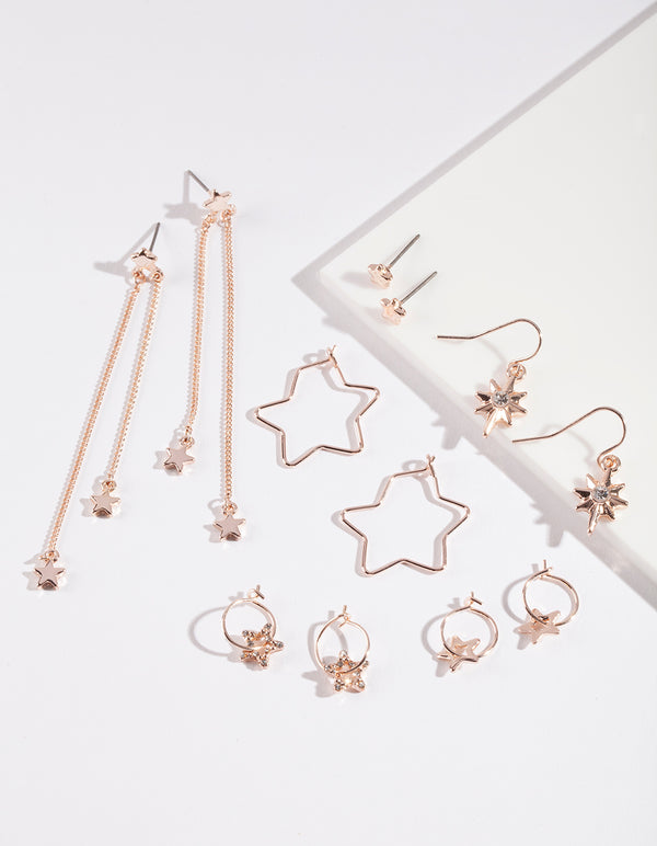 Rose Gold Star Earring 6-Pack