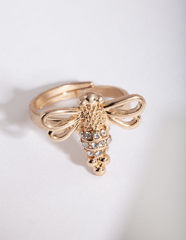 Gold Open Wing Bee Ring