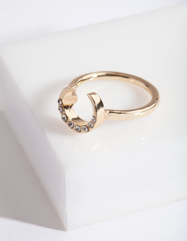 Gold Horseshoe Diamante Ring