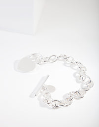 Silver Heart Charm Chain T Bar Bracelet - link has visual effect only