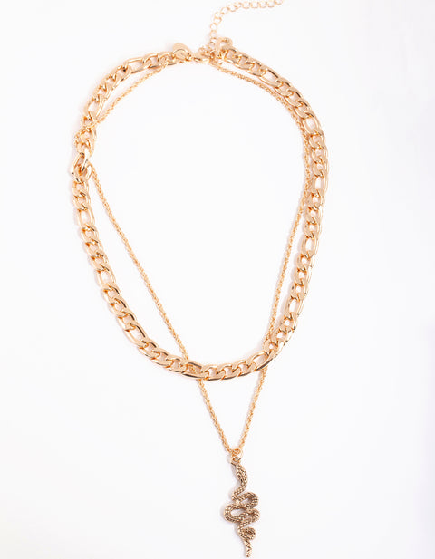 Gold Chain Layer Snake Necklace - Lovisa
