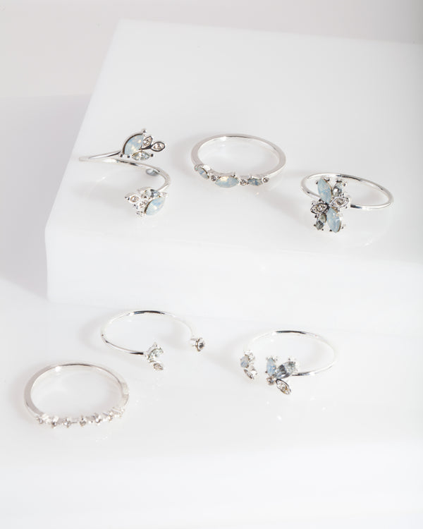 Silver Gem Diamante Ring Pack