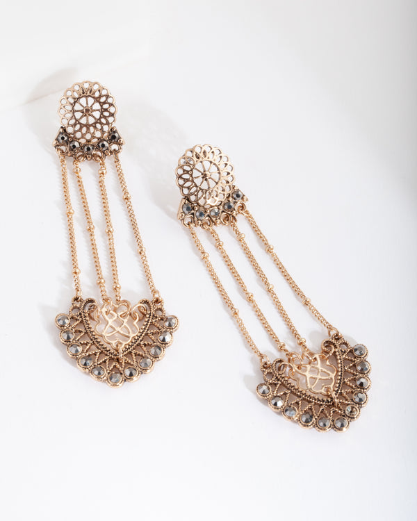 Antique Gold Diamante Chain Earrings