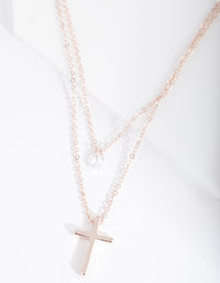 Rose Gold Cubic Zirconia Multirow Cross Necklace - link has visual effect only