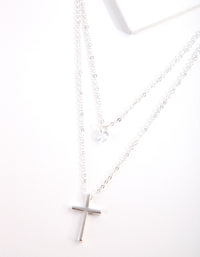 Cubic Zirconia Silver Multi Row Cross Necklace - link has visual effect only