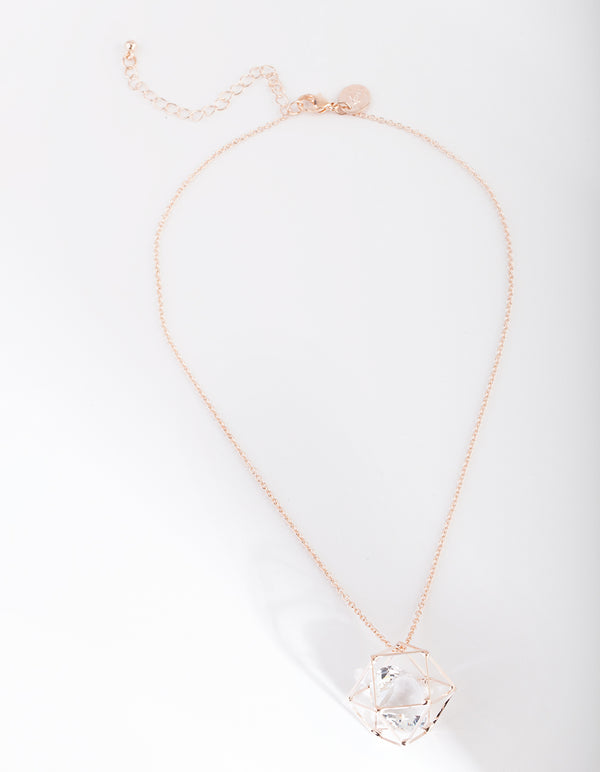 Rose Gold Cage Gem Necklace