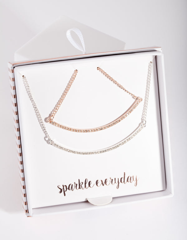 Mixed Metal Diamante Smile Necklace Pack
