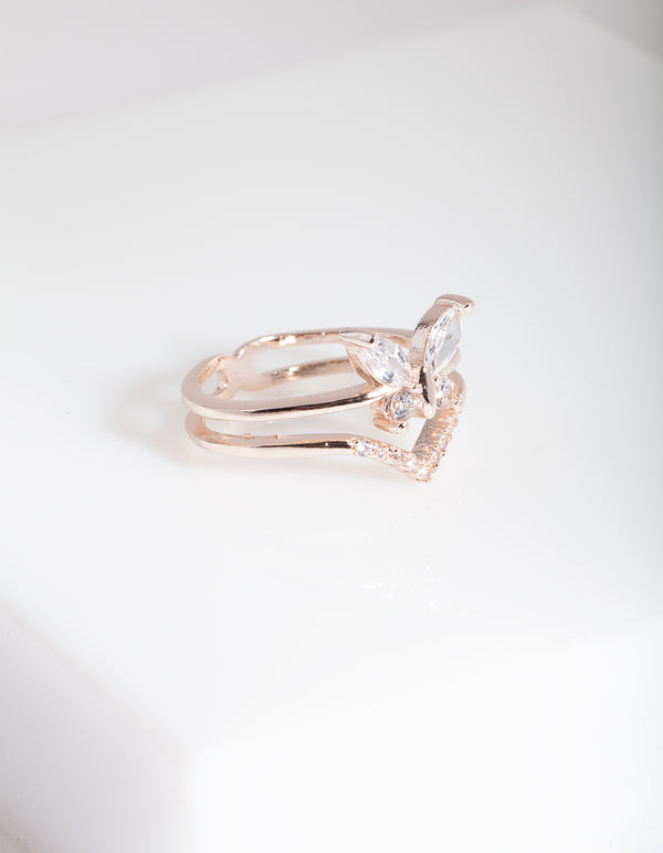Rose Gold Cubic Zirconia Butterfly Ring