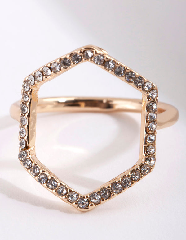 Gold Diamante Open Hexagon Ring
