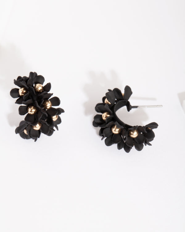 Black Mini Flower Cluster Hoop Earrings - Lovisa