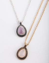 Mixed Metal Semi Precious Teardrop Necklace Set - link has visual effect only
