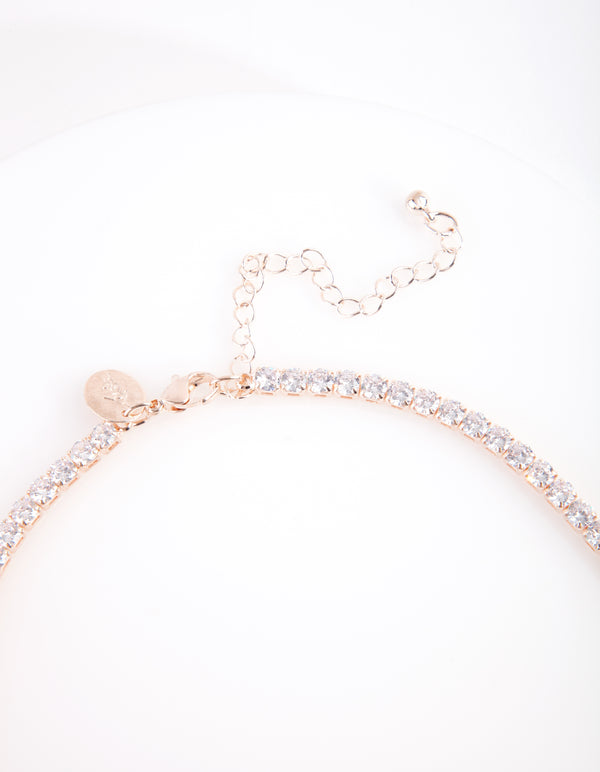 Cubic Zirconia Rose Gold Cupchain Necklace & Earrings Set