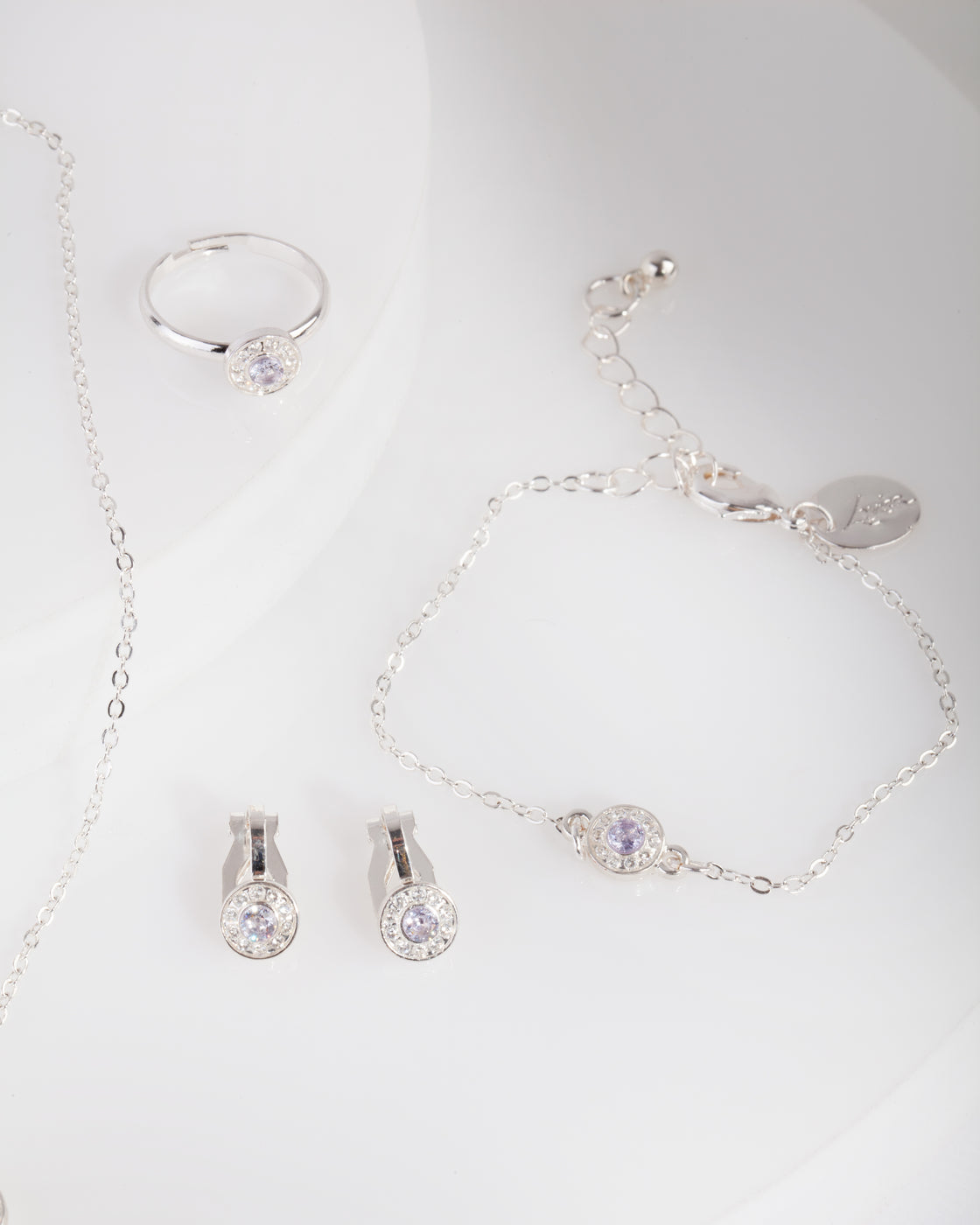 Kids Silver Cubic Zirconia Halo Jewellery Set