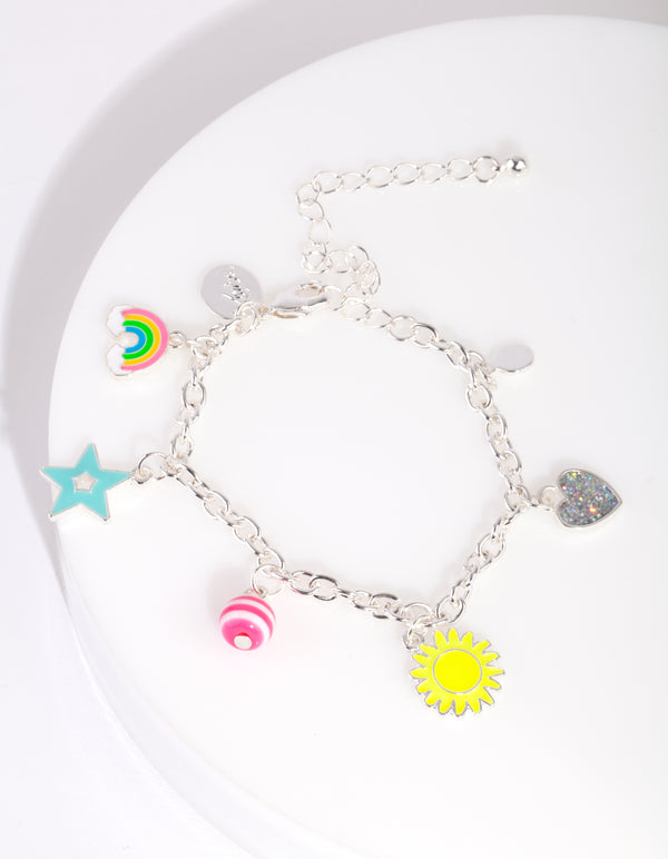 Kids Silver Rainbow Charm Bracelet