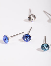 Silver Diamond Simulant Mixed Blue Stud Earring Pack - link has visual effect only