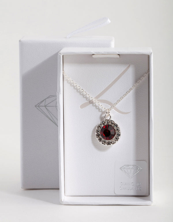 Silver Diamond Simulant Siam Cluster Necklace