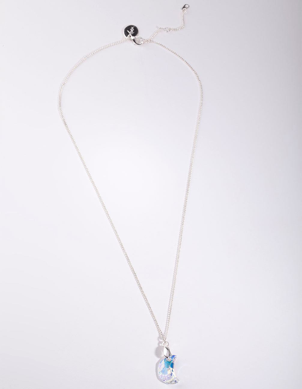 Silver Diamond Simulant Moon Necklace