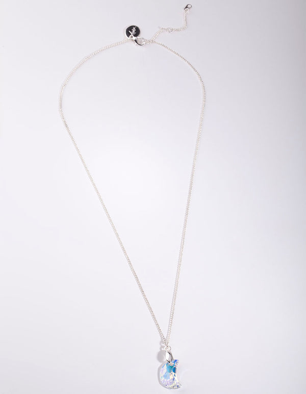 Silver Diamond Simulant Moon Necklace