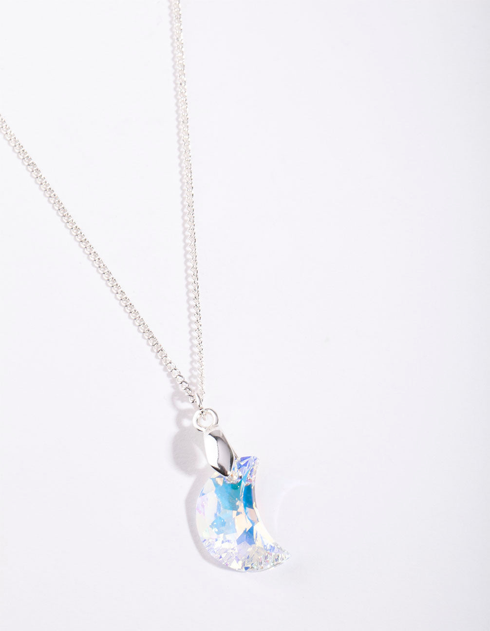 Silver Diamond Simulant Moon Necklace