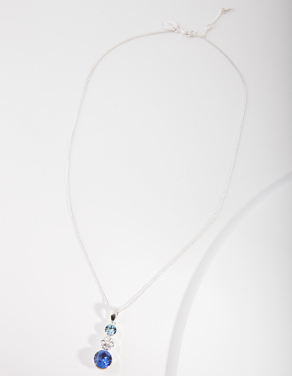 Silver Diamond Simulant Blue Graduating Crystal Pendant Necklace