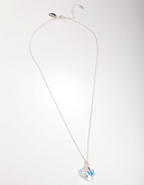 Silver Diamond Simulant Heart Necklace