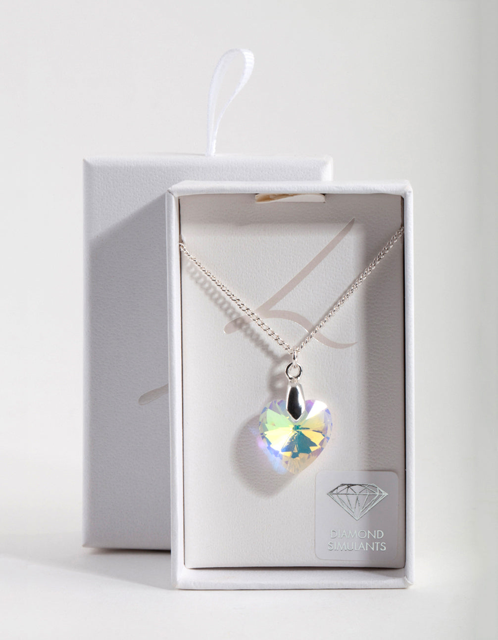 Silver Diamond Simulant Heart Necklace