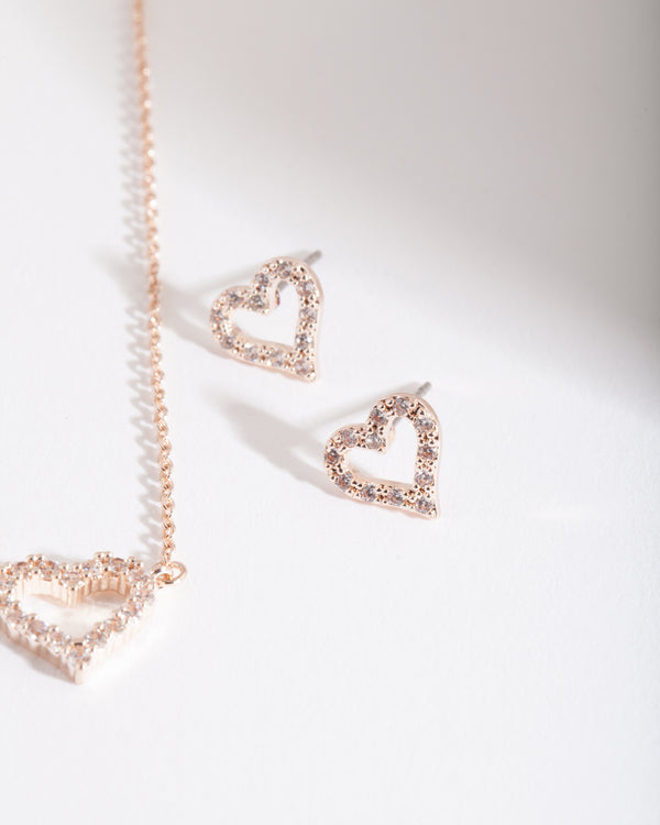 Rose Gold Cubic Zirconia Heart Jewellery Set