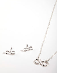 Silver Diamond Simulant Infinity Necklace & Earrings Set - link has visual effect only