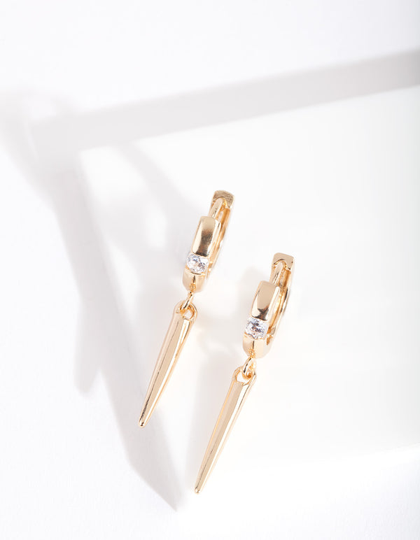 Gold Diamante Spike Huggie Earrings