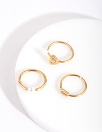 Gold Pearl Heart Diamante Nose Ring Pack - link has visual effect only