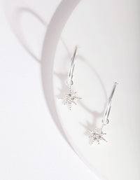 Sterling Silver Diamante Star Charm Hoop Earrings - link has visual effect only