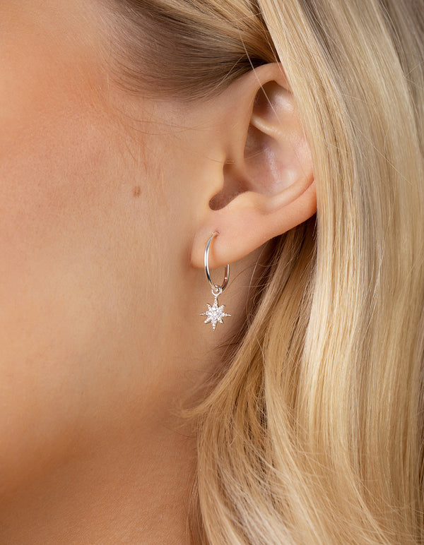 Sterling Silver Diamante Dangle Hoop Earrings - Lovisa