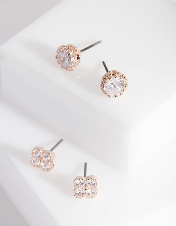 Rose Gold Cubic Zirconia Pack Stud Earring