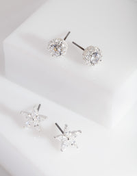Silver Cubic Zirconia Pack Stud Earring - link has visual effect only