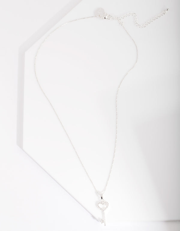 Silver Cubic Zirconia Little Love Lock Necklace