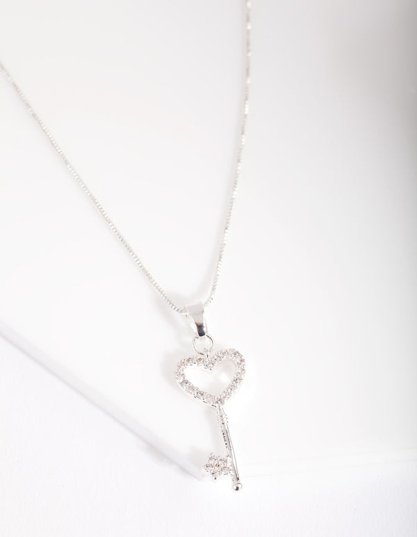 Silver Cubic Zirconia Little Love Lock Necklace