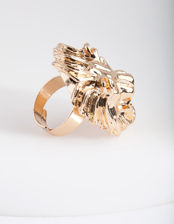 Gold Lion Head Ring