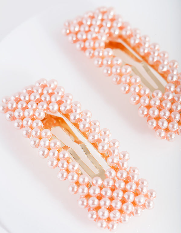 Kids Pink Pearl Hair Clip Duo