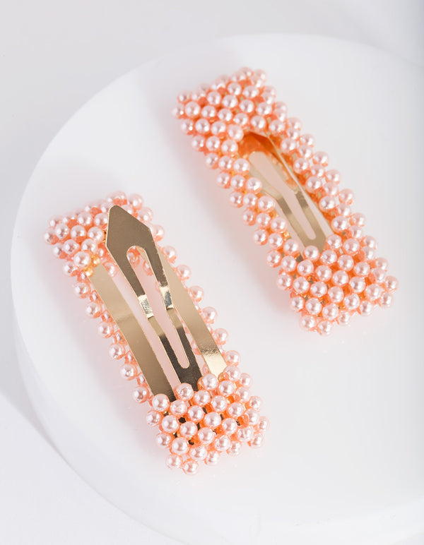 Kids Pink Pearl Hair Clip Duo