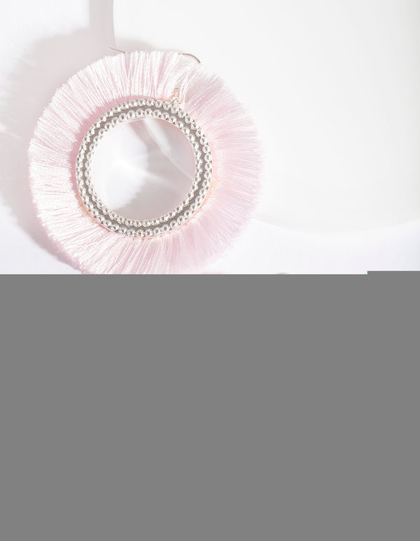 Silver Pink Tassel Circle Earrings