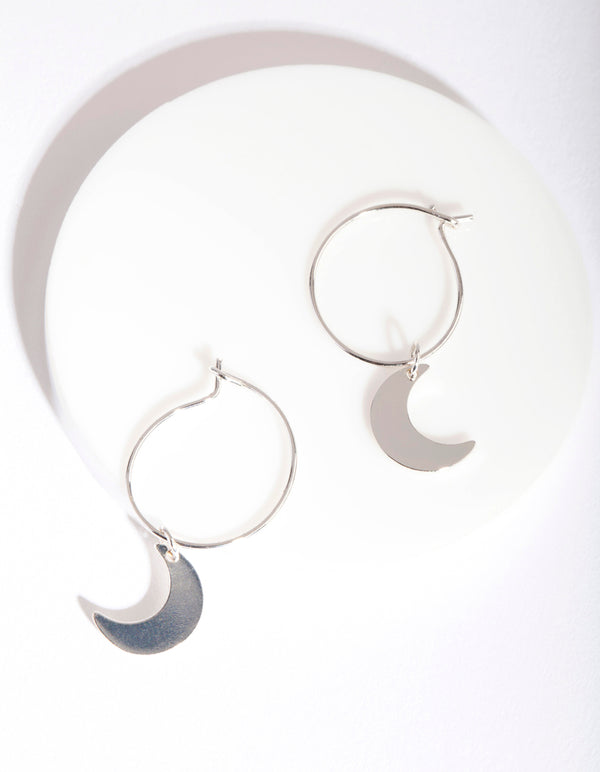 Silver 13mm Moon Hoop Earrings