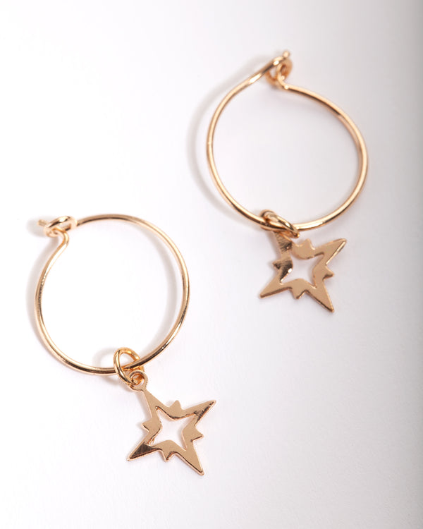 Gold 13mm Star Hoop Earrings