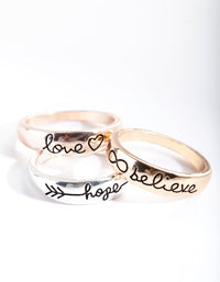 Mixed Metal Cute Word 3 Stack Ring Pack - link has visual effect only