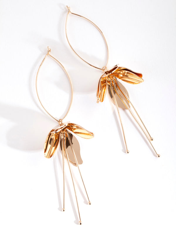 Gold Metal Flower Drop Earrings