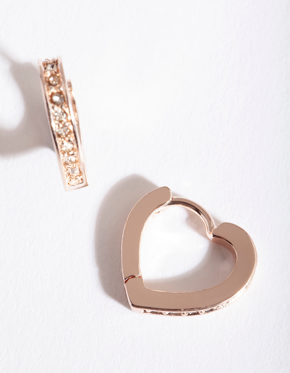 Rose Gold Heart Diamante Huggie Earring